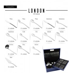 Faqueiro 101 Peças London Forjado Liso Em Aço Inox Wolff Com Estojo De Madeira